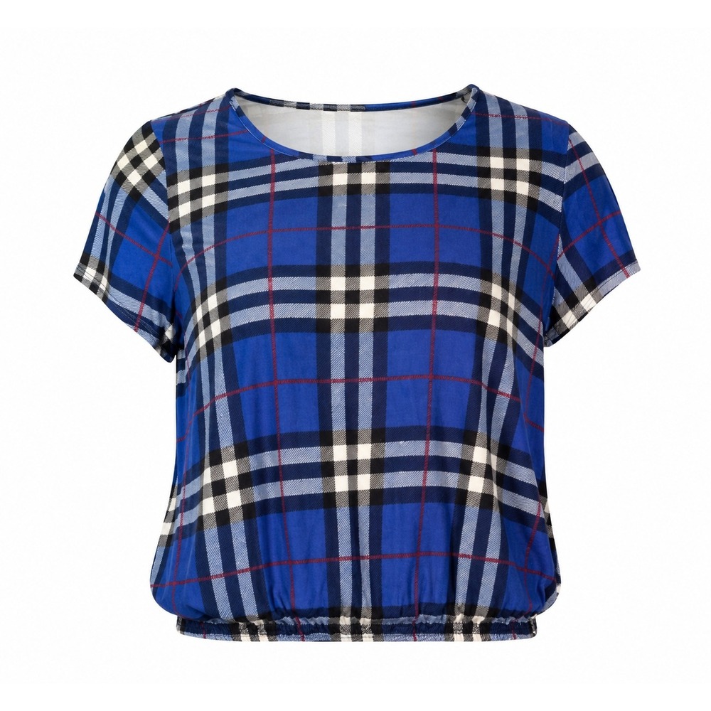 Urban Rose Womens Plus Size 3X Blue Plaid Bubble Hem Blouse Stretch Top
